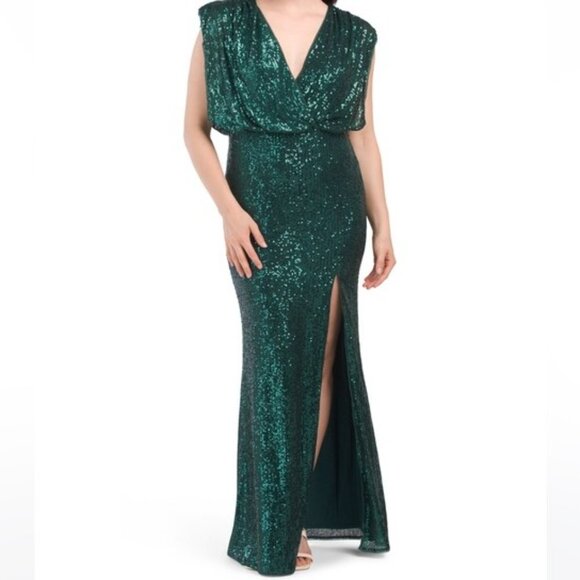 BCBG MaxAzria Green Sequin Dress, Botanical - Picture 1 of 9